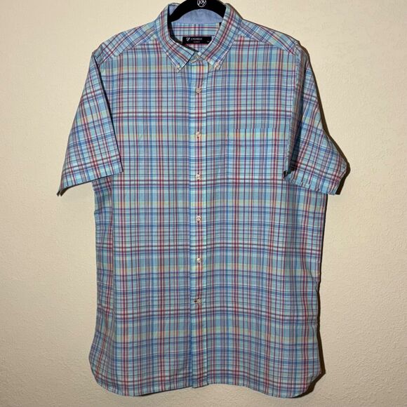 Cremieux Shirt Men's L Blue Plaid Short Sleeve Button Up Button down collar - Picture 1 of 7